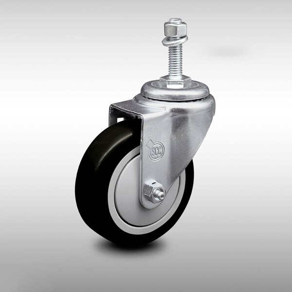4 Inch SS Black Polyurethane Wheel Swivel 10mm Threaded Stem Caster SCC